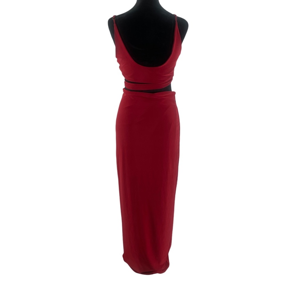 Red,Wine 2 piece dress, long pencil skirt with crop cut out top,Large, New - Picture 3 of 11